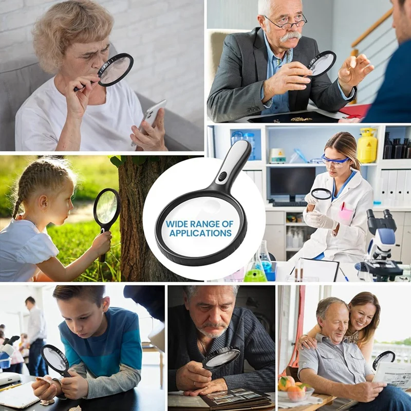 High Brightness LED Light Magnifying Glass, 10X 20X Handheld Magnifier For Elderly Readers