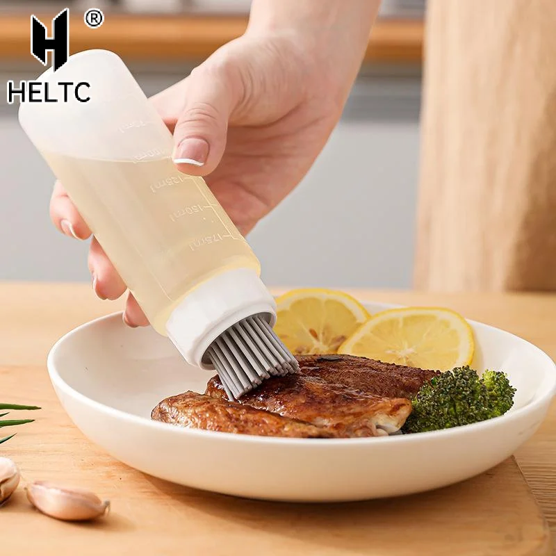 Silicone Oil Bottle With Barbecue Brush Oil Dispenser Bottle Portable Outdoor Picnic BBQ Accessories Kitchen Frying Baking Tools
