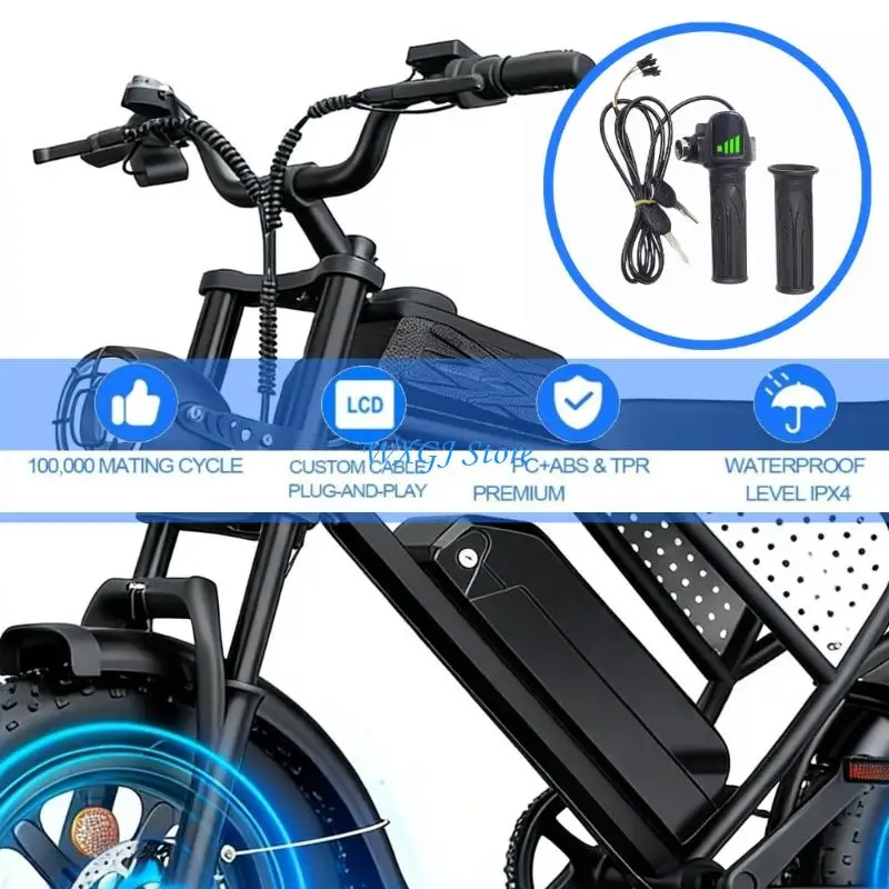

37JE Full Twist Throttle Handle For Ebike 3 Pin Connection With LCD Speed Display Throttle Rubber Coating Handle