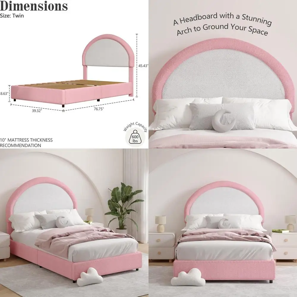 

Двуспальная кровать с мягким изголовьем, без пружинного блока, простая сборка, розово-белая