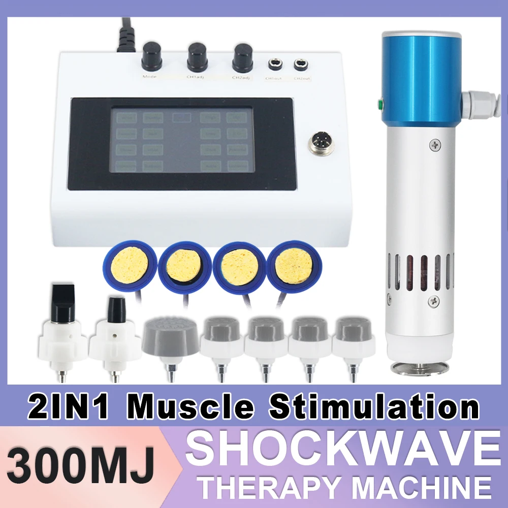 Shockwave Therapy Machine 2in1 Electrical Muscle Stimulation Pain Relief Deep Massage Physiotherapy Body Shock Wave Device 300MJ