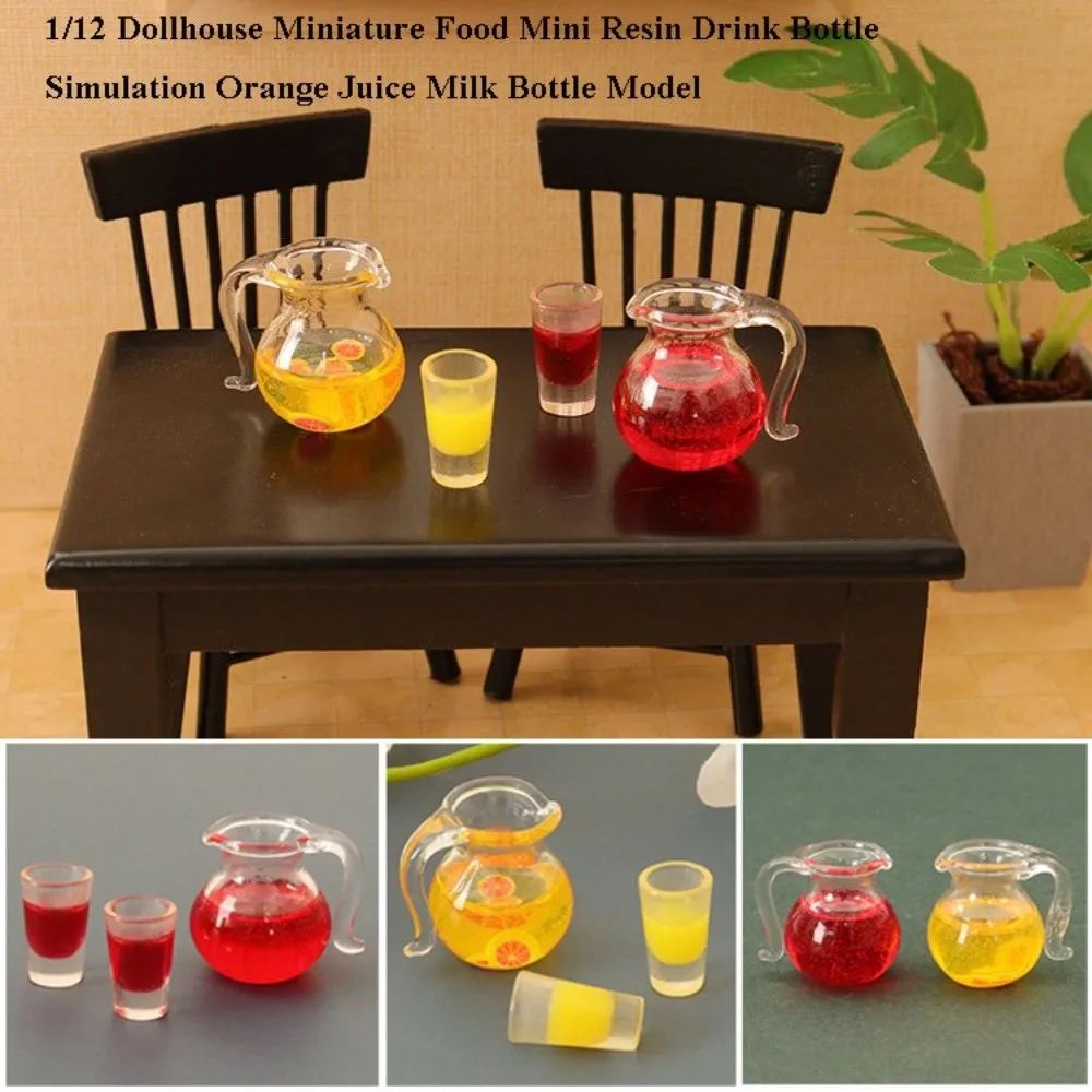 1pc/1Set New Mini Dollhouse Miniature Food Simulation 2 Colors Orange Juice Holder Milk Drink Bottle 1/12 Dollhouse Decoration