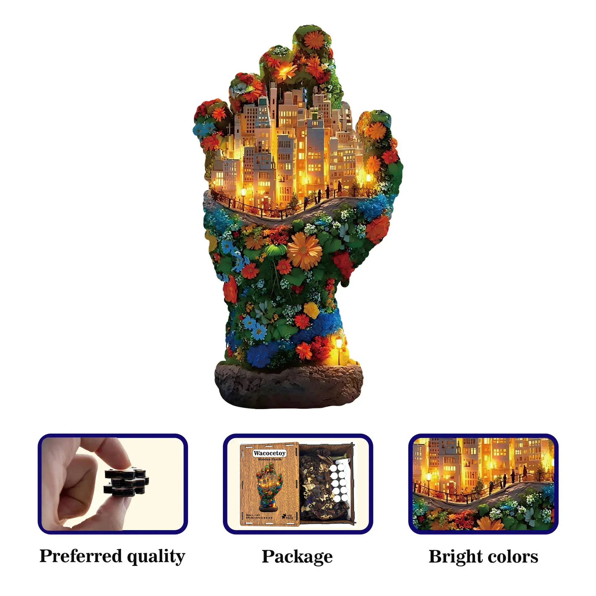 91/178pcs Wooden Palm Irregular Shaped Puzzle Jigsaw Puzzle Stress-Relieving Game Birthday Xmas Gifts Fun Educational Toys