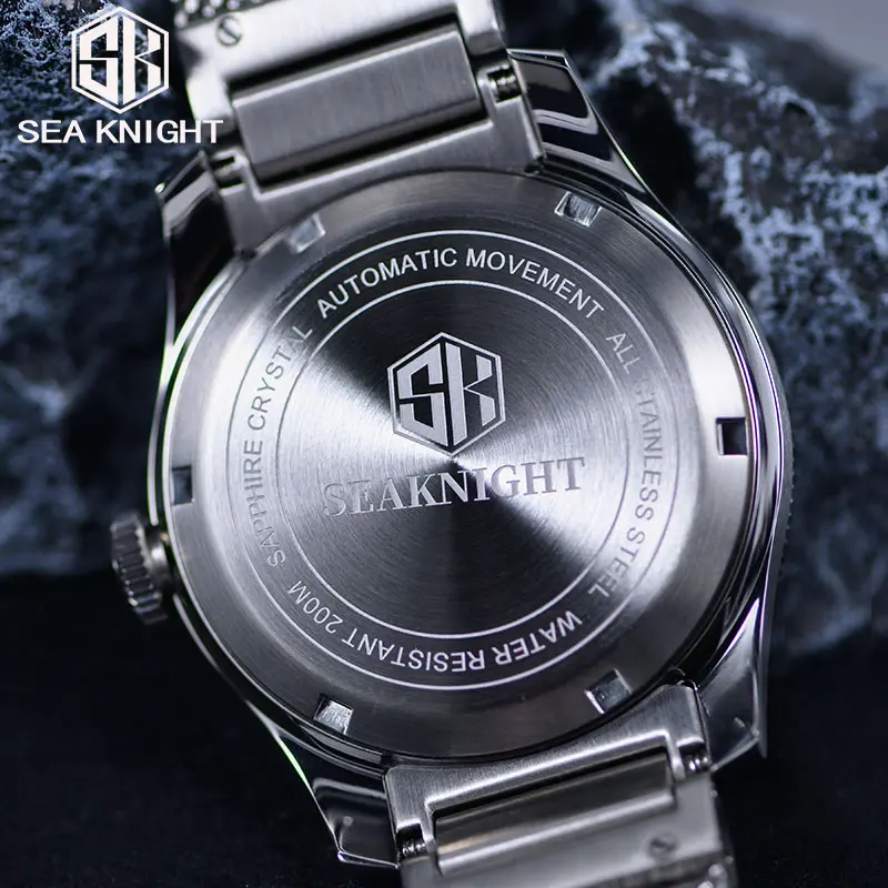 SEA KNIGHT Men Automatic Mechanical Wristwatch 200M Water Resistance Diver Watches 316L Steel Sapphire Crystal C3 Super Luminous