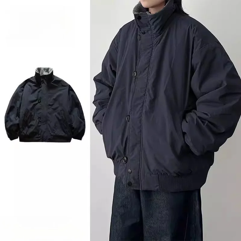 

Thiened Fce Lined Cotton Jaet Men's Casual Winter Warm Outerwear Retro Workwear Sle ex Matching Couple Coat