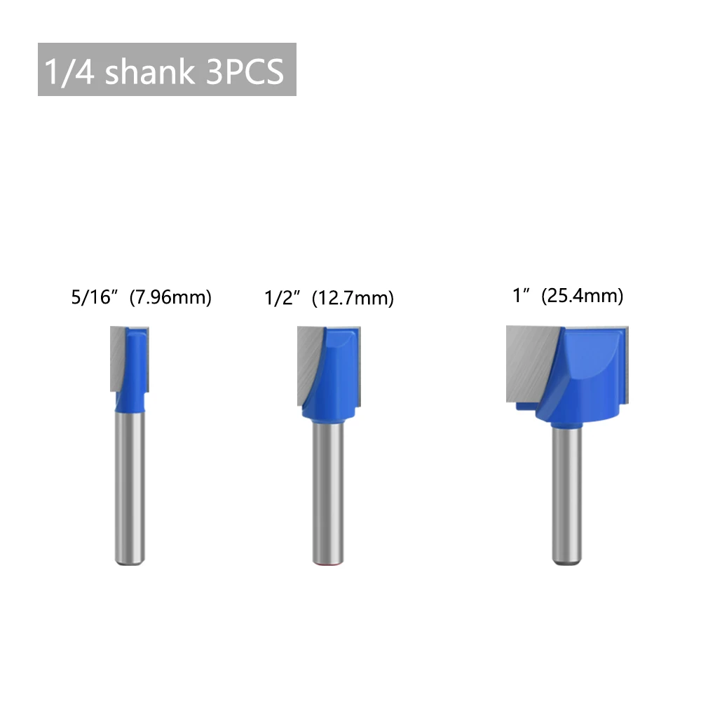 LAVIE 3pcs 1/4 Shank  Cleaning Bottom Bit Straight Router Bit set Clean Milling Cutter Woodworking Power Machine