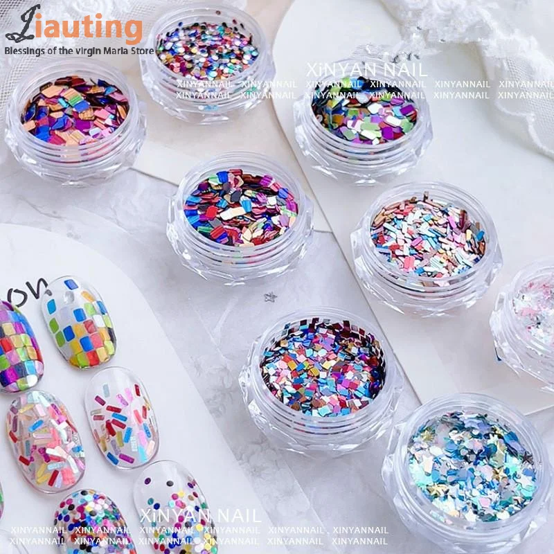 1jar Colorful Iridescent Laser Nail Glitter Decoration Mixed Colors Sequin Flakes Manicure Accessories DIY Nail Art Design