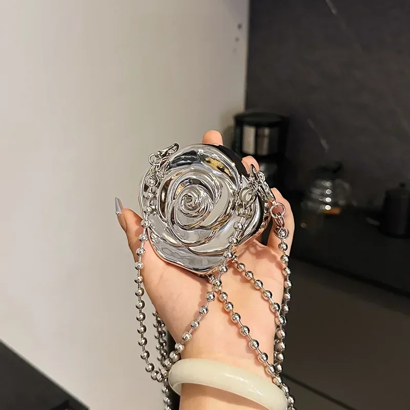 

2025 Women’s Retro Rose Bag — High-End Pleated, Metal Flower Accent, Fits Phones & Lipsticks for Date & Daily