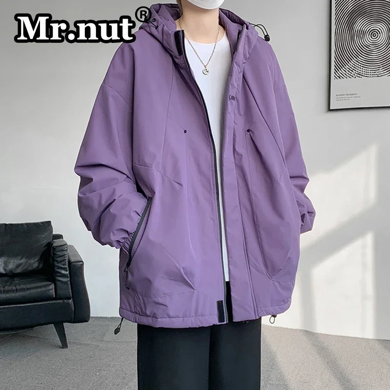 Mr.nut Hooded Windbreak Men\'s Thickened Outdoor Jacket Autumn Winter Camping Thermal Cotton-padded Jacket Unisex Loose Overcoat