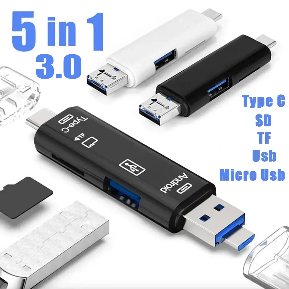 

Новый многофункциональный USB 3.0 типа C 5 в 1, USB Micro USB SD TF, устройство чтения карт памяти для Android, компьютерная док-станция, адаптер OTG типа C