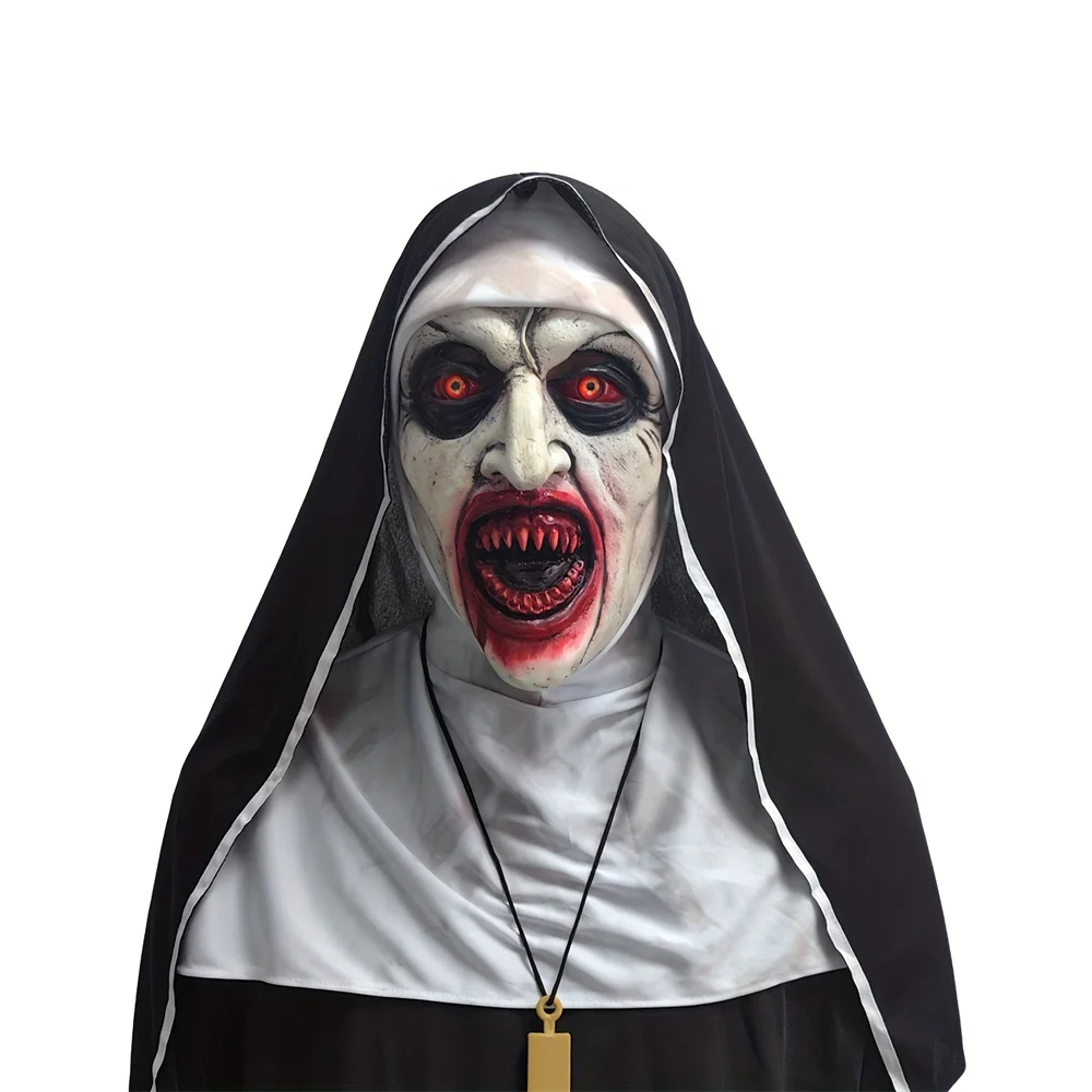 Latex Realistic Horror Zombie Mask With Hat,Halloween Nun Latex Head Mask,Perfect For Costume Parties,Cosplay Gothic Style Mask