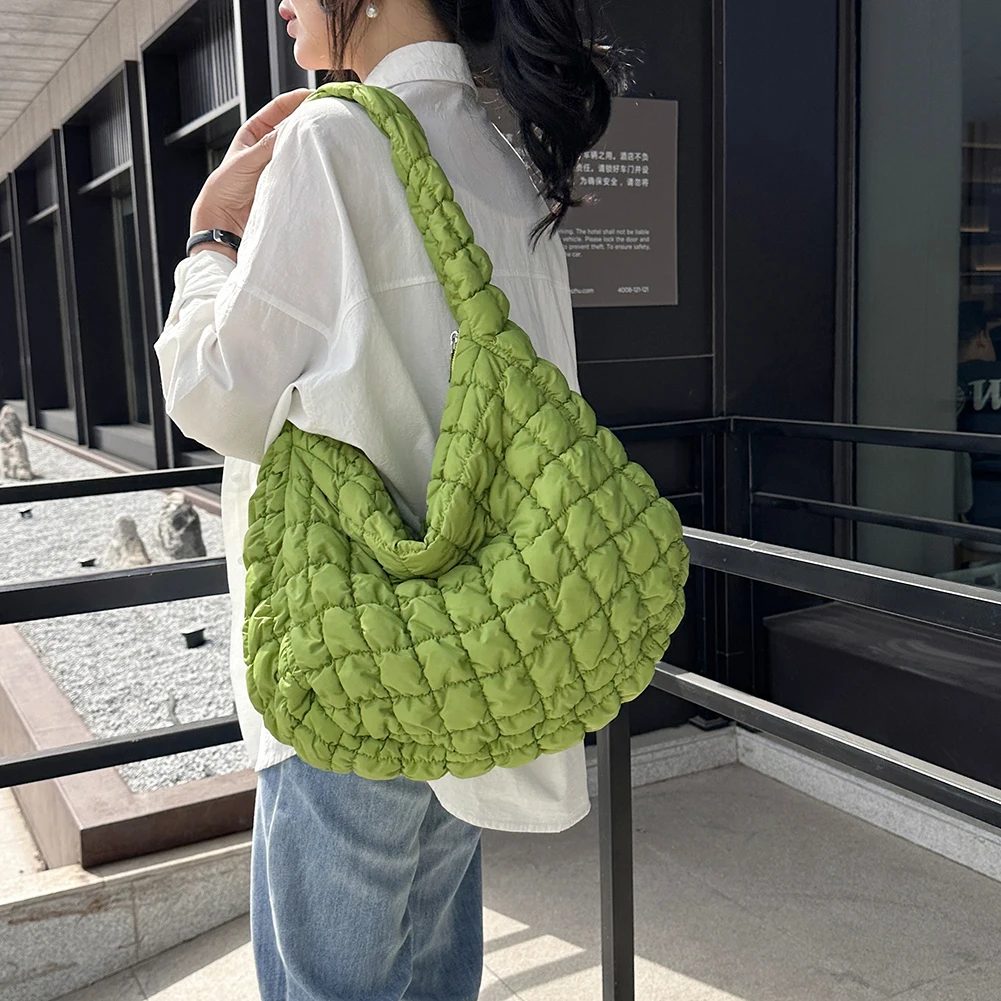 Ladies Crossbody Bag Quilted Pleated Satchel Bag Fashion Cloud Bag Women Girl Large Capacity Cotton Padded Tote Bag For Vacation