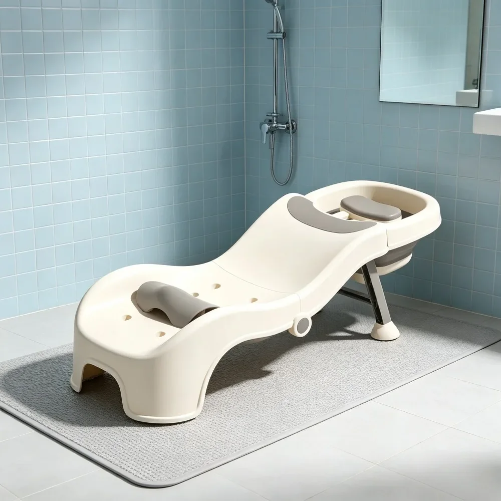 Foldable Baby Hair Washing Chair Portable Kids Shampoo Bath Bed Children Head Washing Recliner Home Bathing Tool