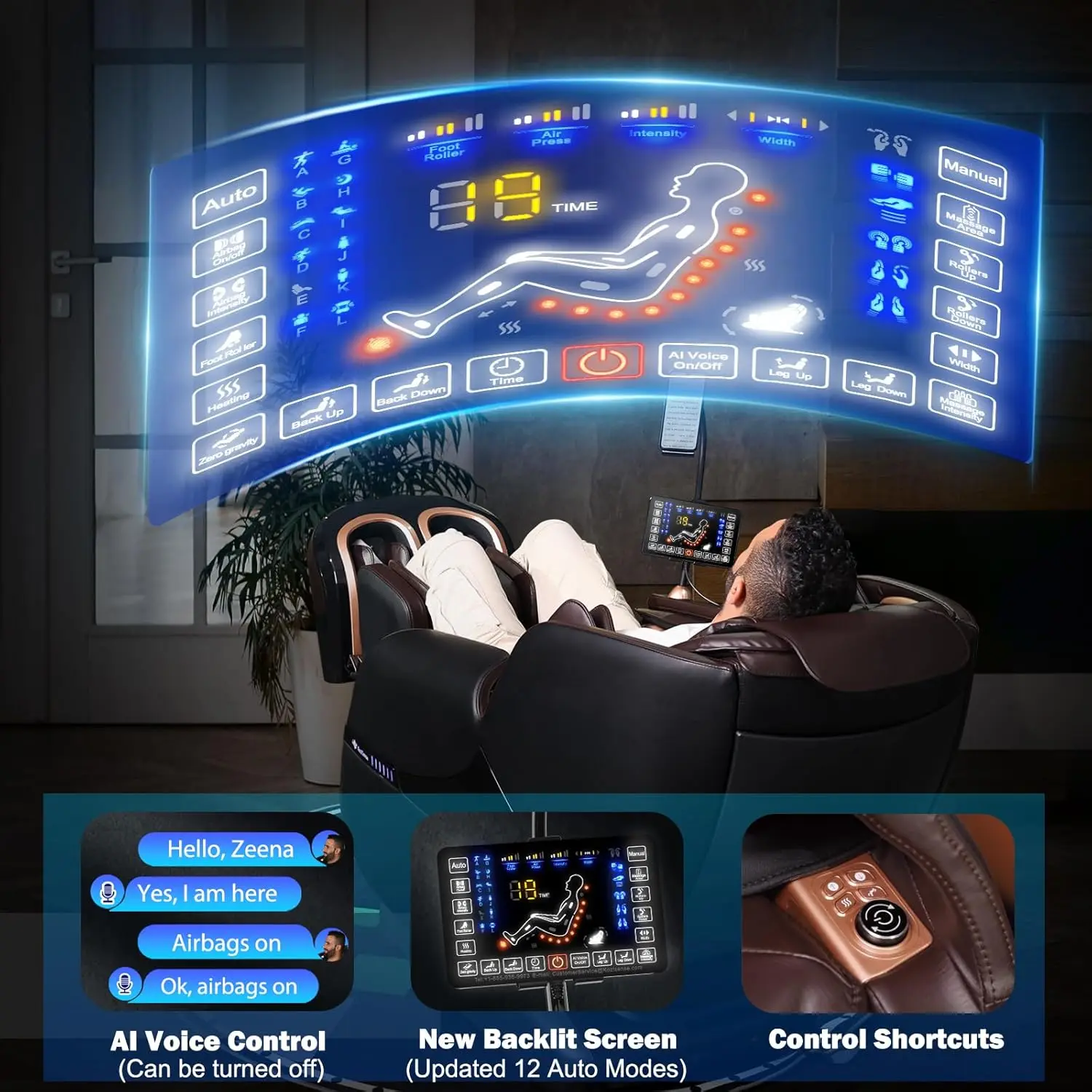 كرسي كامل الجسم، كرسي تدليك شياتسو بدون جاذبية SL-Track مع حرارة، تحكم بالذكاء الاصطناعي، مسح الجسم وتمديد Calfrest #4