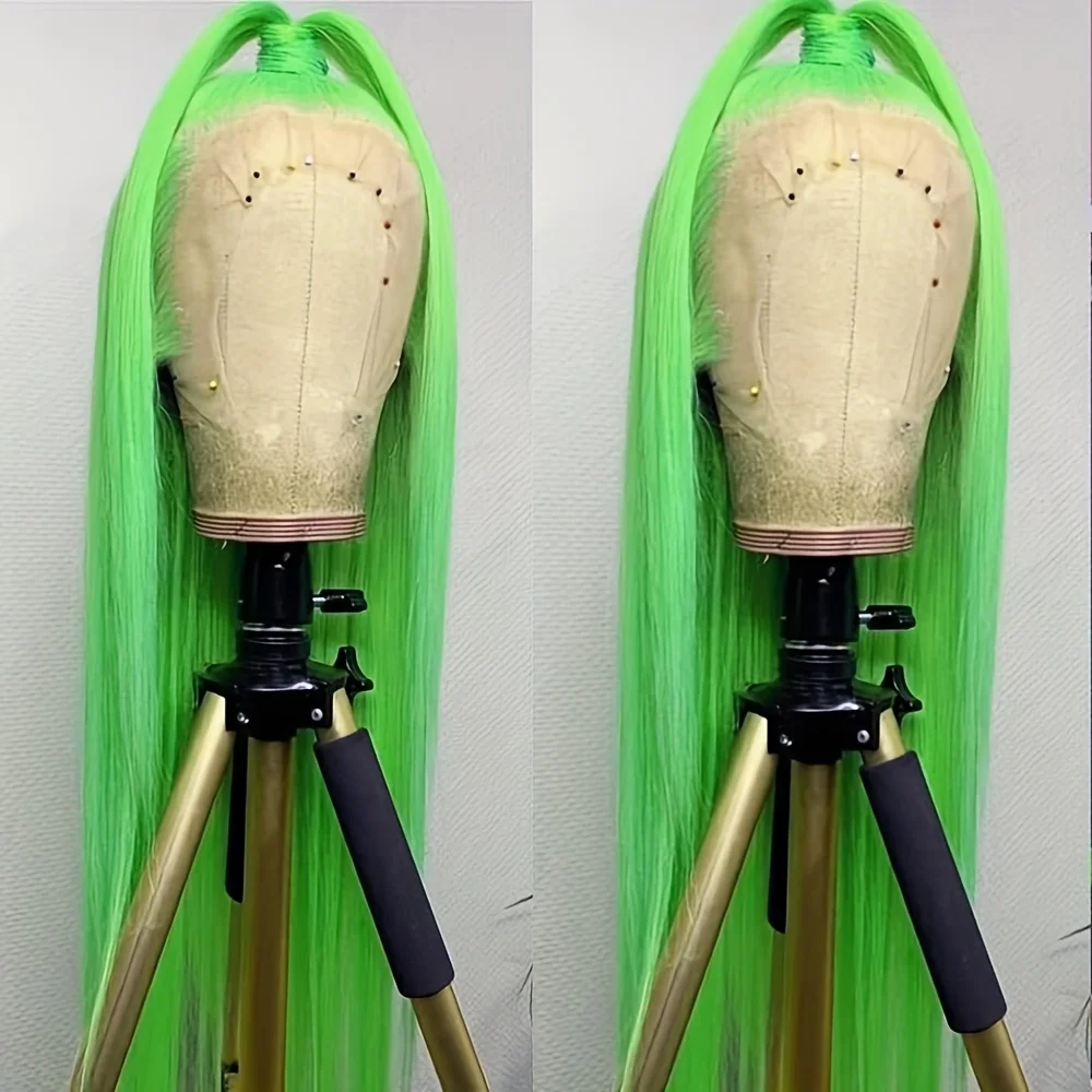 

Длинные прямые синтетические парики светло-зеленого цвета с кружевной передней частью 13x4, свободная линия роста волос, предварительно прорезанные, с естественной линией роста волос, без клея, термостойкие