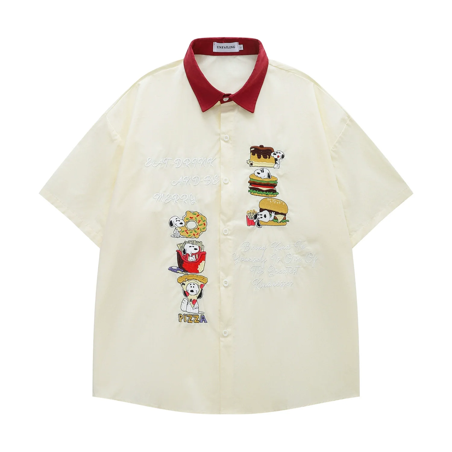 

Fun Cartoon Embroidery Short Sleeve Shirts Mens Summer Retro Lapel Loose Half-Sleeve Single Breasted Casual Cotton Shirts Man