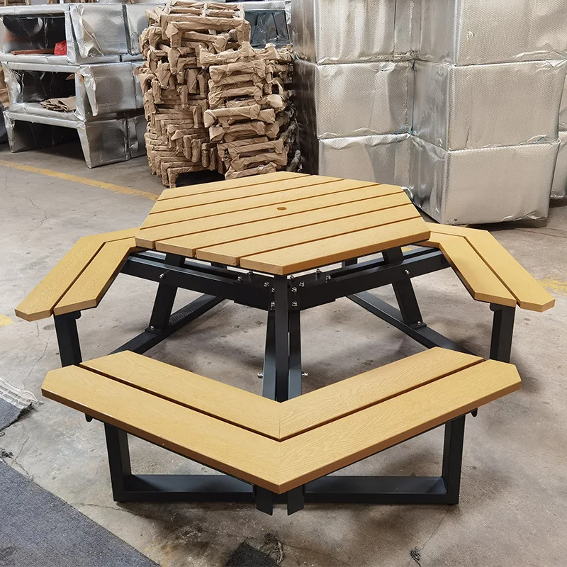 Ping pong table, outdoor courtyard, wood-plastic composite picnic table with bench, dining public square, square