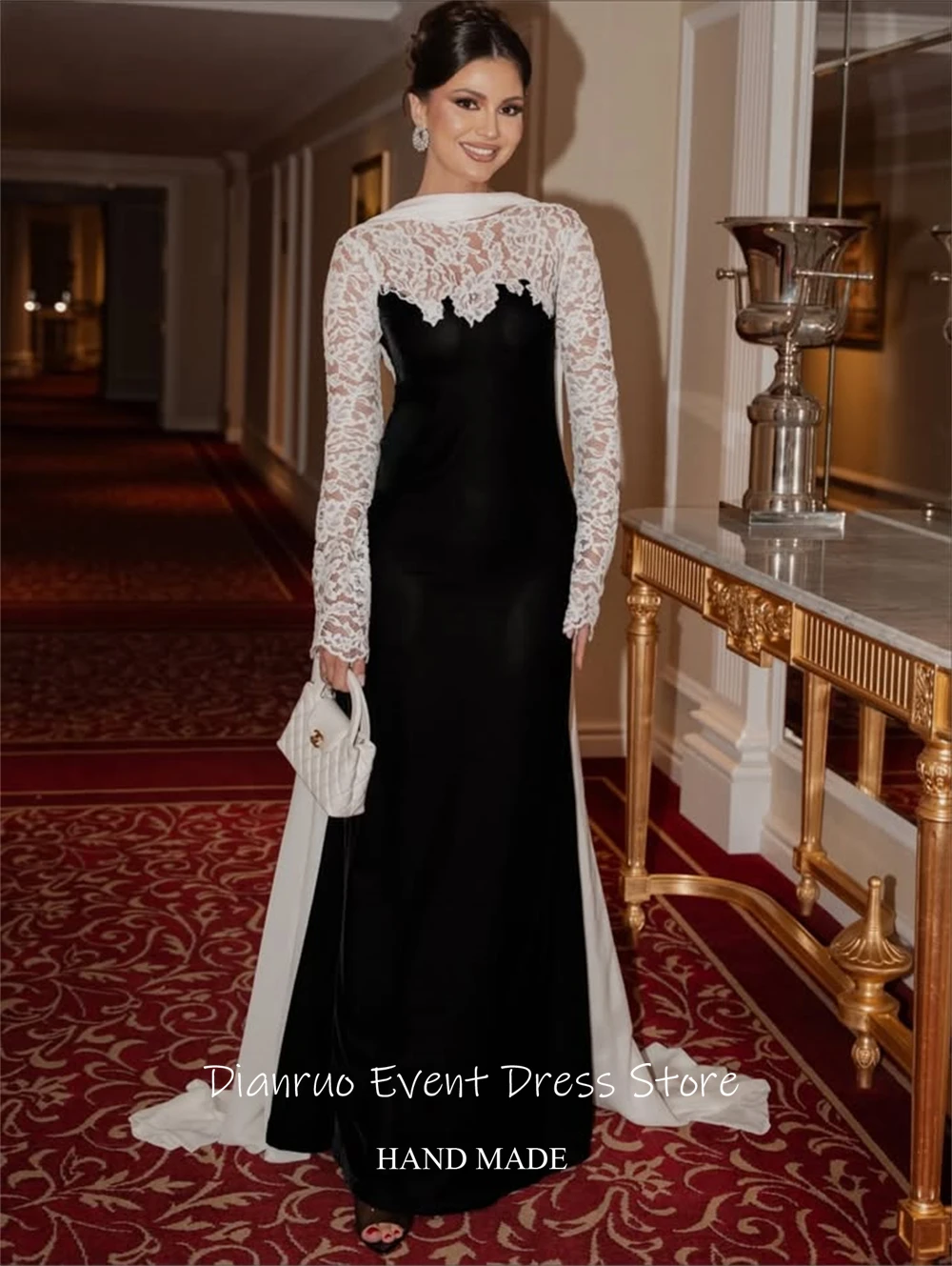 فساتين سهرة بشريط مخملي بدون ظهر من Dianruo على شكل حرف A مزينة بفيستدوس دي فييستا من الدانتيل موضة Abiti Da Cerimonia مخصصة #4