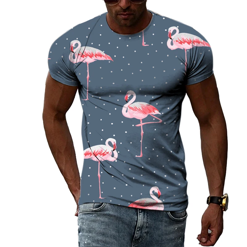 Summer New Flamingo Animal Pattern Men's T-shirt 3D HD Printing Short-sleeved Sunshine Ruffian Handsome All-match O-neck Top 6XL