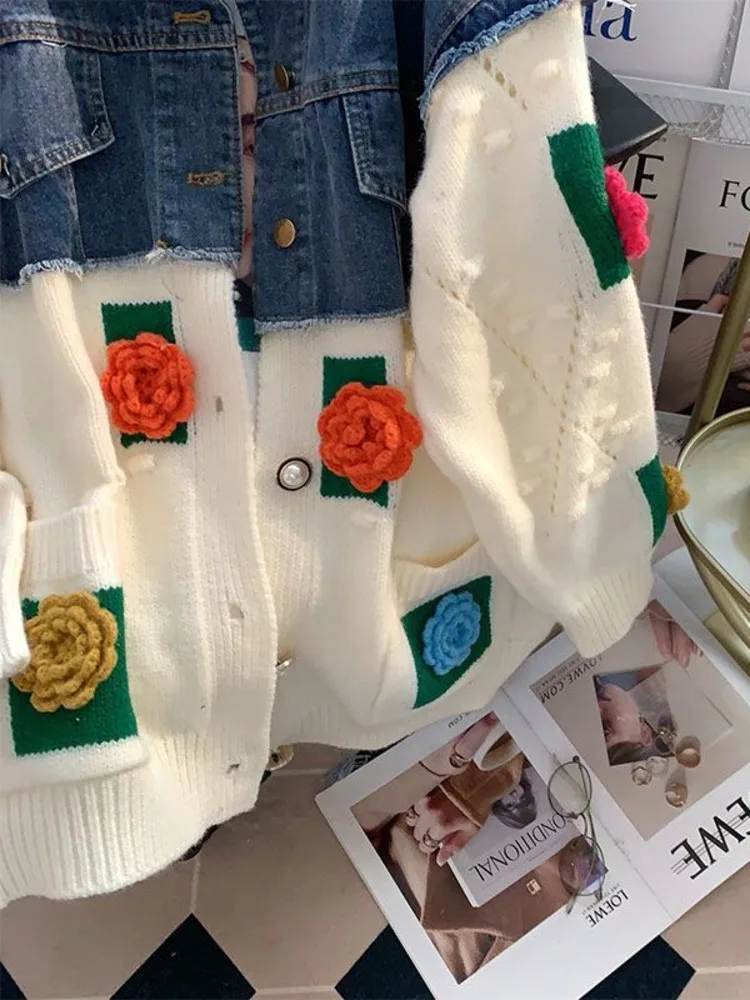 Denim Jacket Women Heavy Industry Embroidery European Spring Autumn 2022 Fashion Doll Collar Design Street Casual Denim Coat