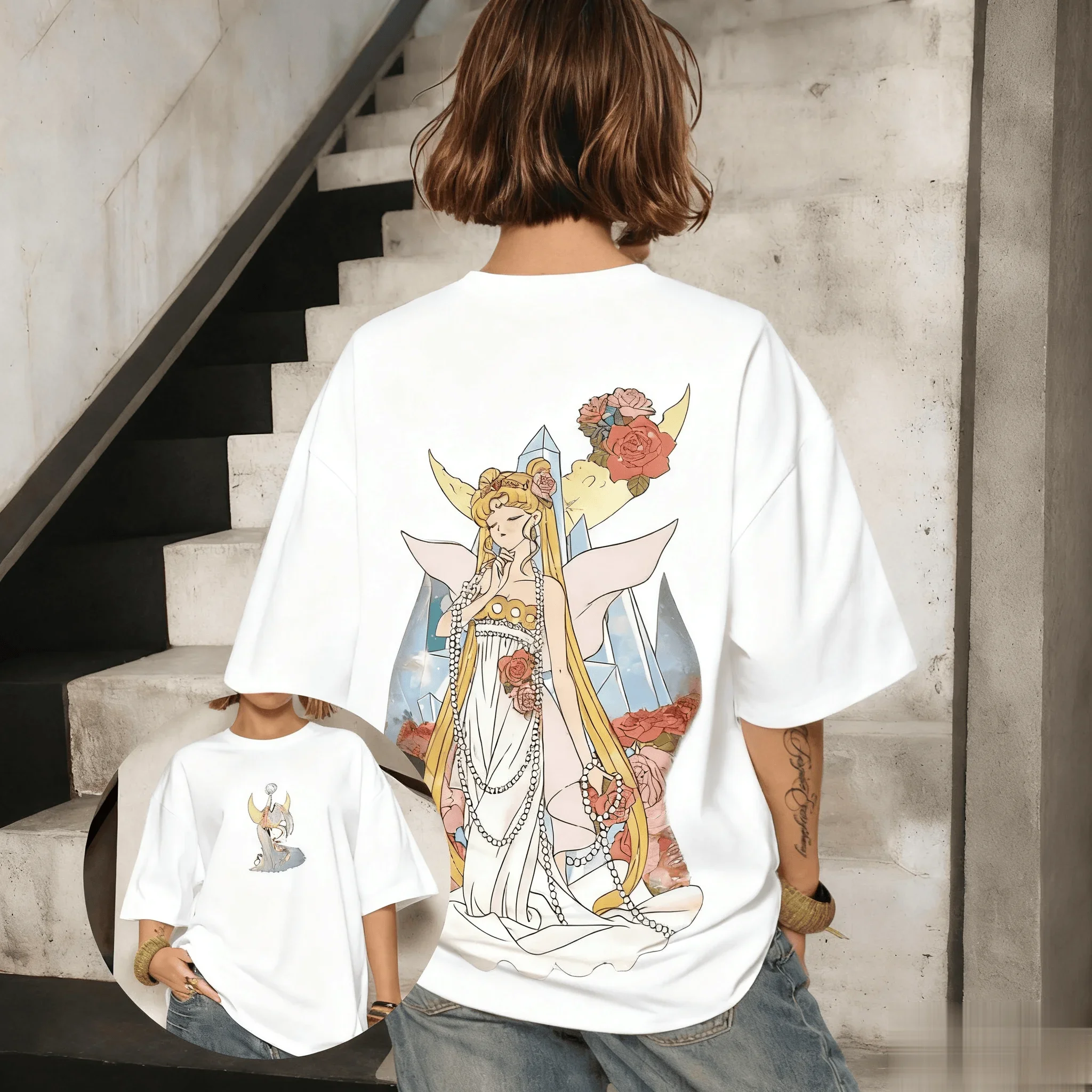 Vintage Oversized Sailor Moon T Shirt Men Women Loose Cotton Streetwear Anime Print Casual Tops Summer Graphic Tee Y2k Clothes