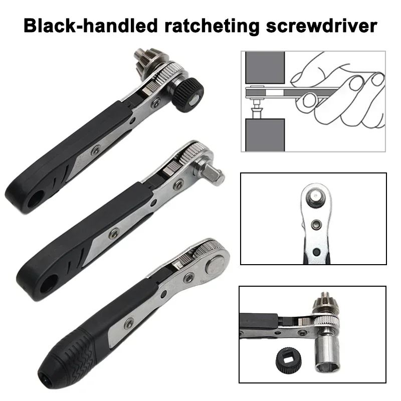 2-in-1 Multi-Functional Drill Chuck Detachable Black Screwdriver Two-Way Ratchet Square Head Wrench Tool Home Repair