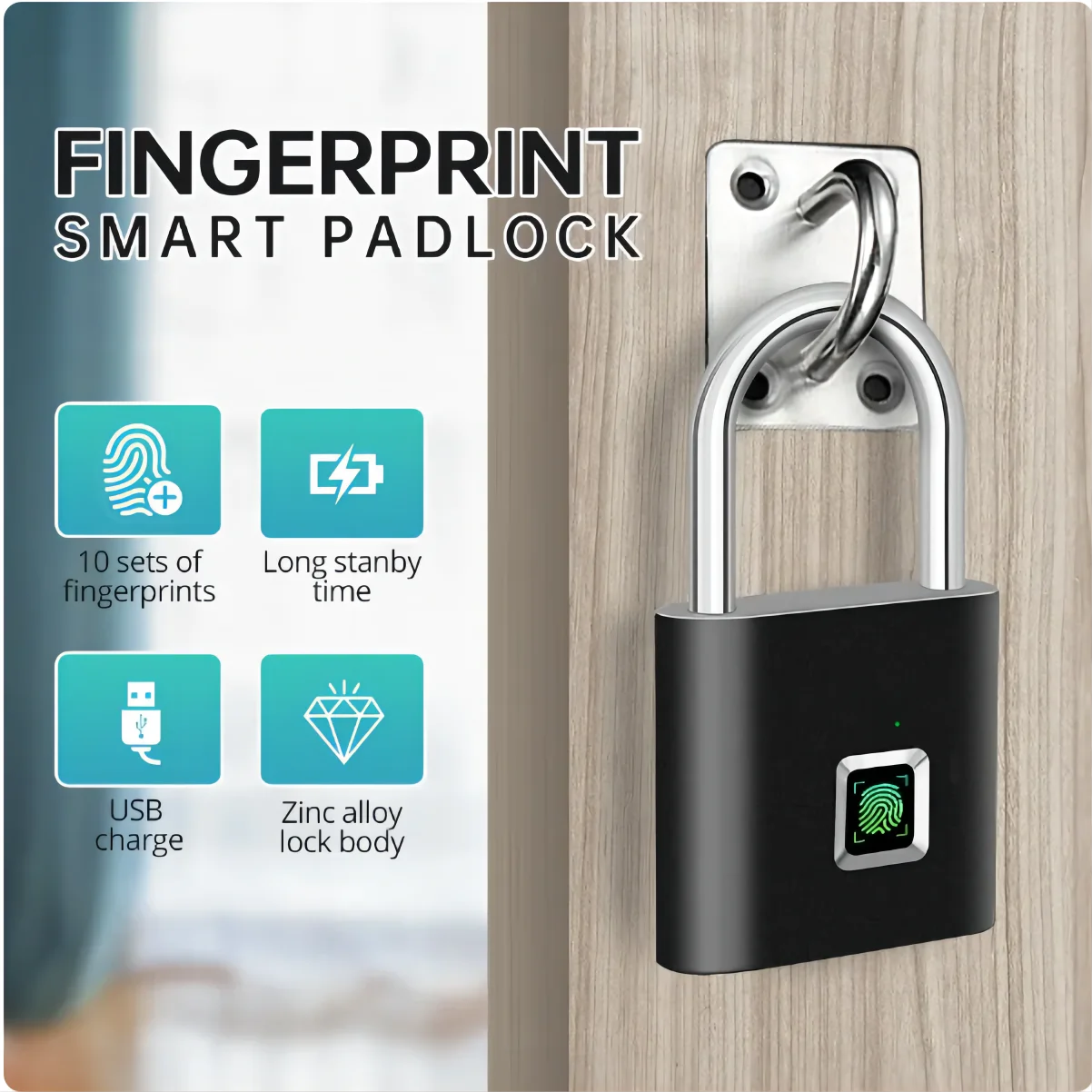 Fingerprint Lock Keyless Waterproof Anti-Theft Smart Lock Fingerprint Padlock Zinc Alloy Intelligent Safety Electronic DoorLock