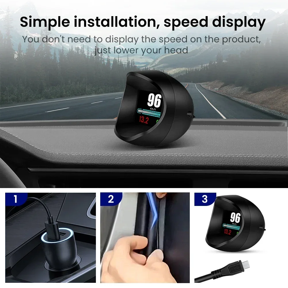 For Tesla Car HUD GPS 1.8 Inch Screen Universal Vehicle Head Up Display Digital Speedometer Low Voltage Alarm