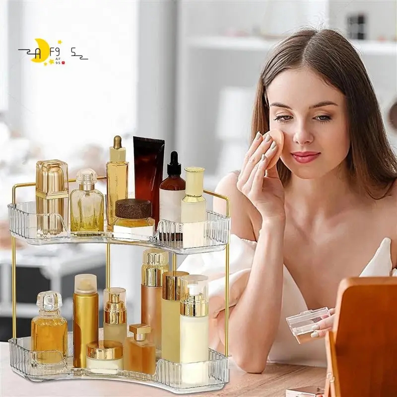

AF95-Corner Bathroom Counter Organizer Bathroom Countertop Shelf Makeup Organizer For Vanity Perfume Tray (2 Tiers)