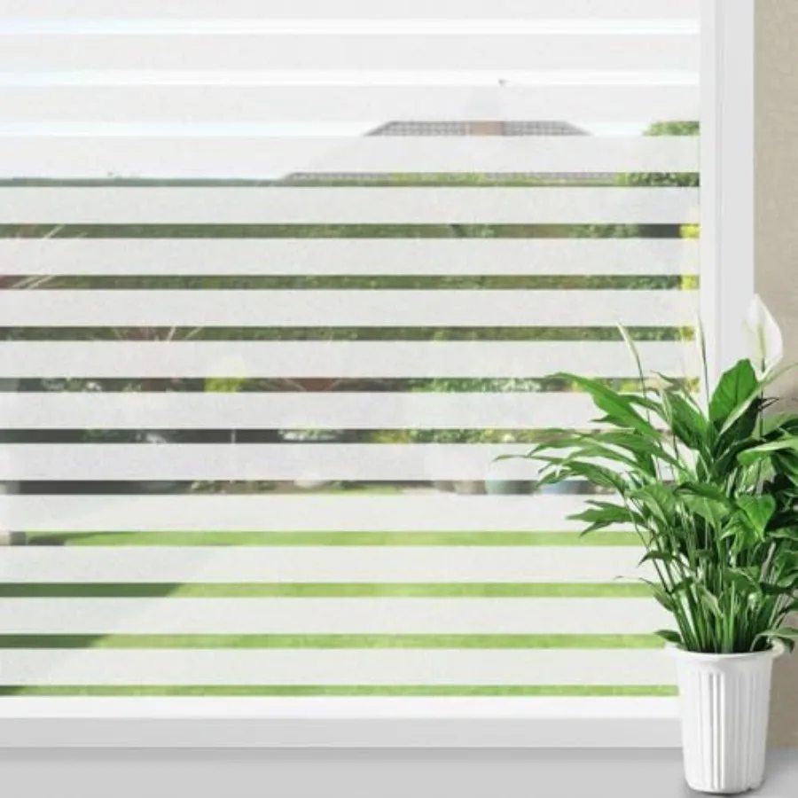 

Window Privacy Film Stripe Frosted Glass Window Film Static Cling Non-Adhesive UV Protection Decorative Privacy Glass Film for
