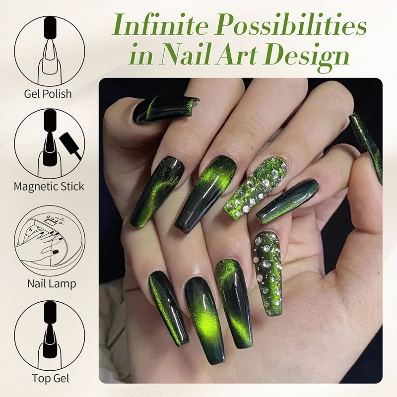 ولد جميلة 10 مللي القط الأخضر المغناطيسي هلام الترا تألق شبه دائم نقع قبالة الأشعة فوق البنفسجية هلام مانيكير مسمار الفن الورنيش تألق مسمار الفن #4