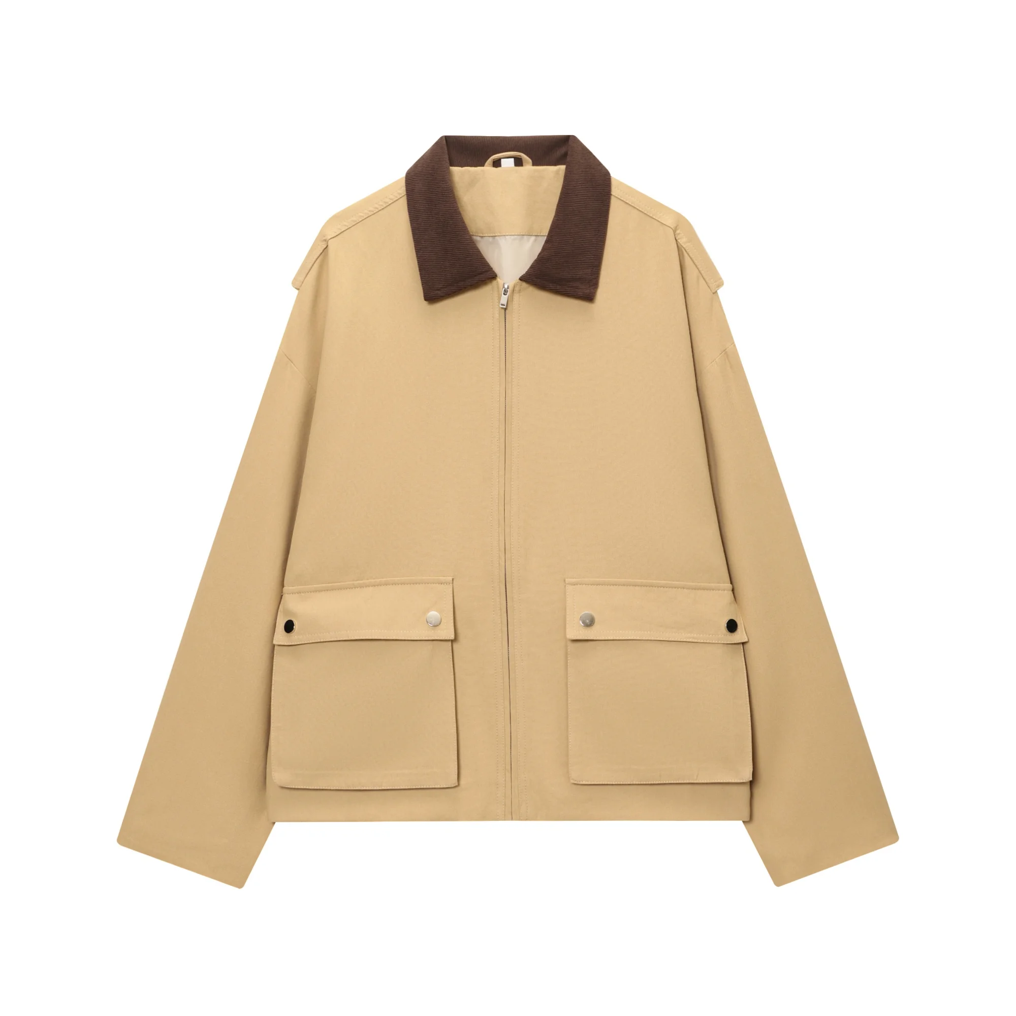 Dames vintage werkkleding stijl woon-werkverkeer contrasterende kleur jas vrouwelijke lange mouwen rits met zakken casual jas streetwear