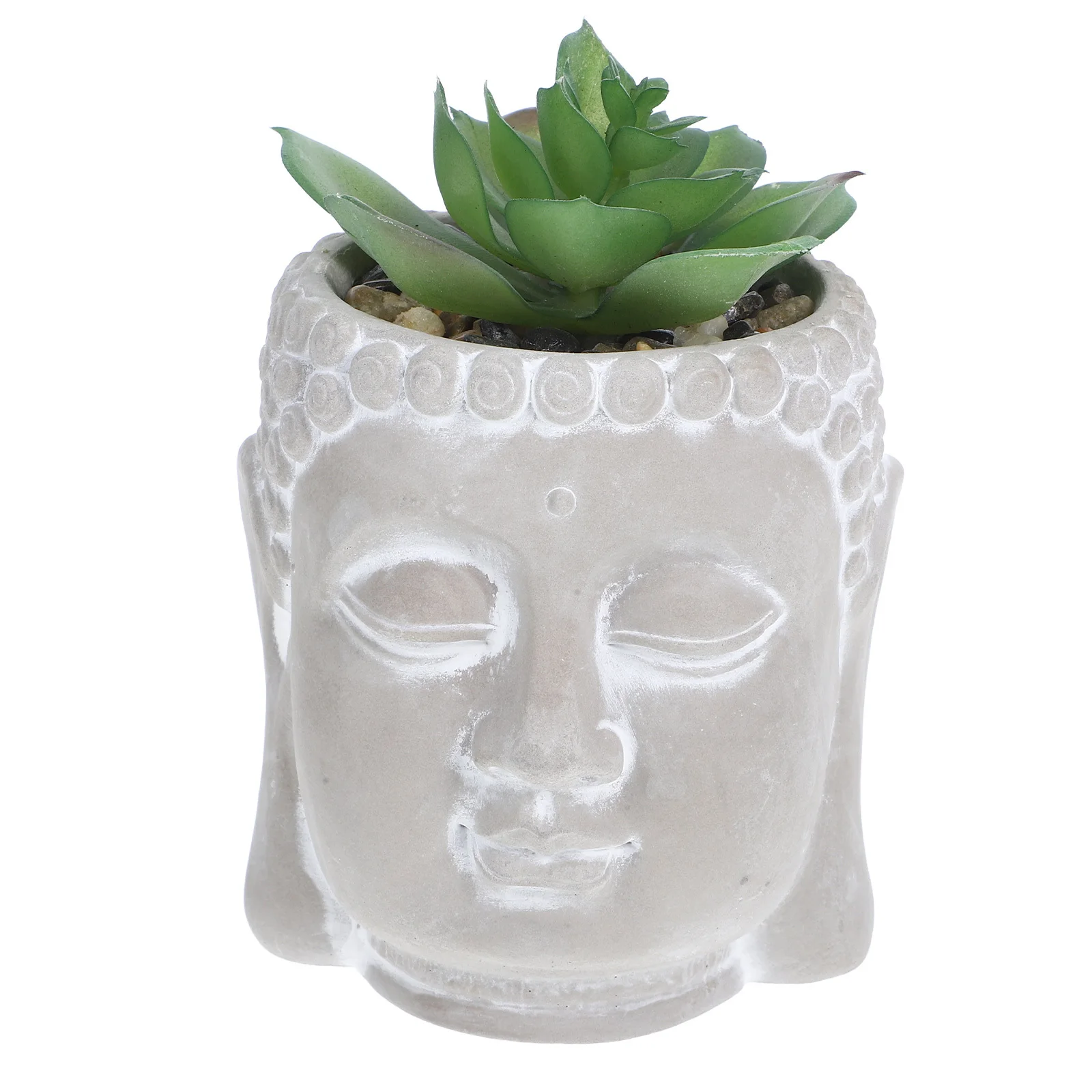 

Compact Cement Buddha Statue with Artificial Greenery for Garden Outdoor Decor Zen Yard Sculpture Calming Home and Office Decor