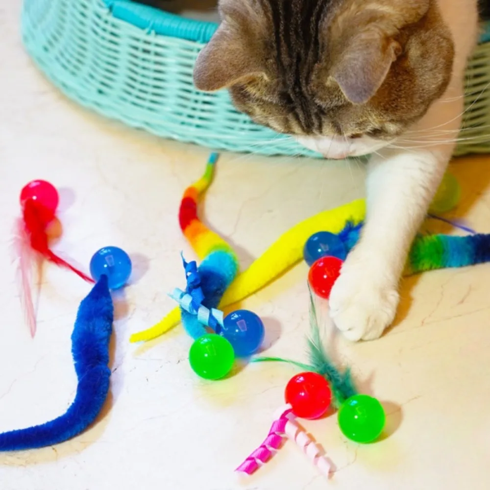 3 Teile/satz Haustier Spielzeug Raupe Elastische Ball Katze Spielzeug Regenbogen Wurm Springenden Ball Indoor Katze Raupe Elastische Interaktive Spielzeug – Detail 3