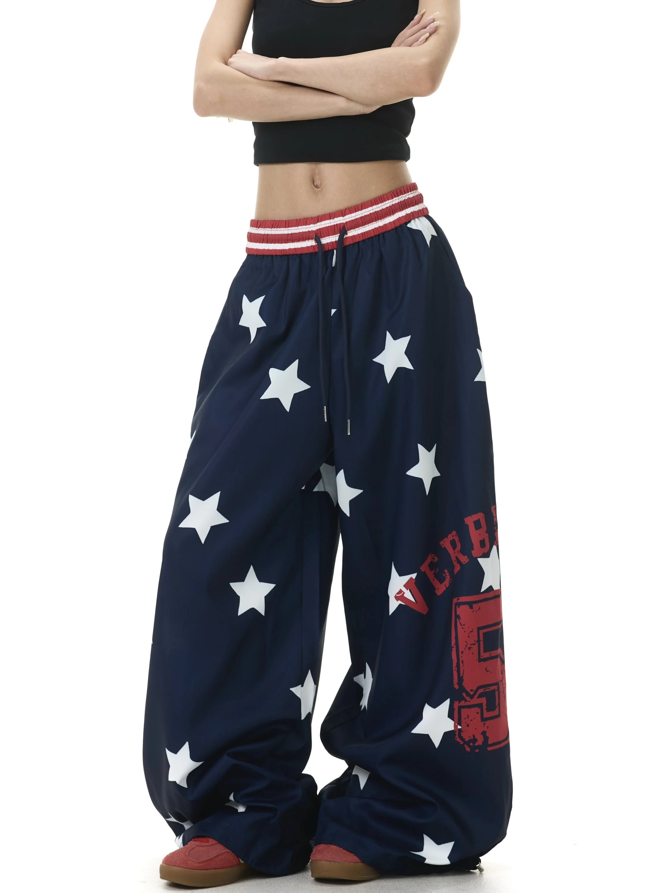 

American Design Star Print Wide Leg Sweatpants Casual Loose Straight Leg Trousers for Men And Women Comfortable Breathable