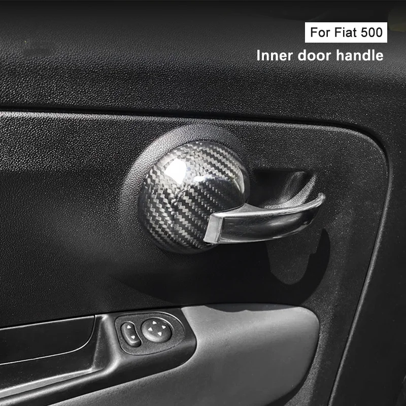 For Fiat 500 Abarth Inside Door Handle Cover Genuine Carbon Fiber 3D Decoration Sticker Interior