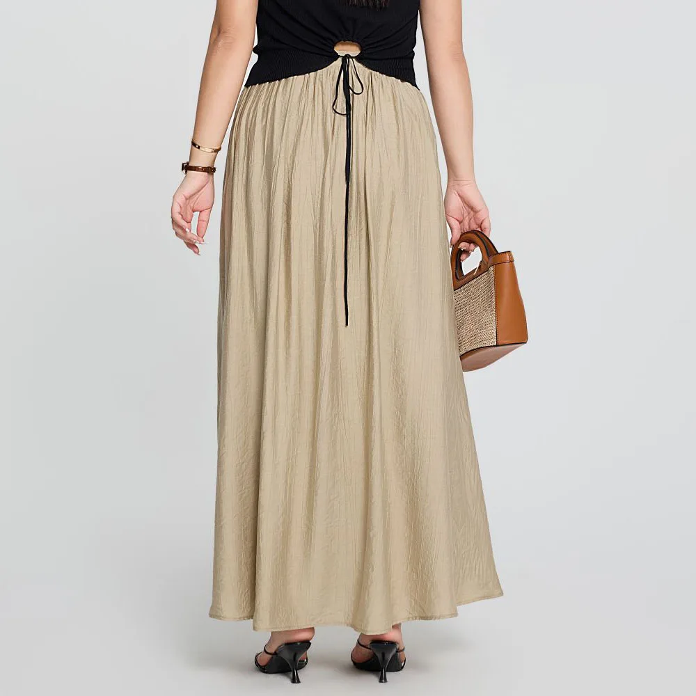 High Waist Cover Crotch Pleated Skirt for Women, French Fold Long Skirt, Good Quality, Plus Size, Spring, Summer, 2024