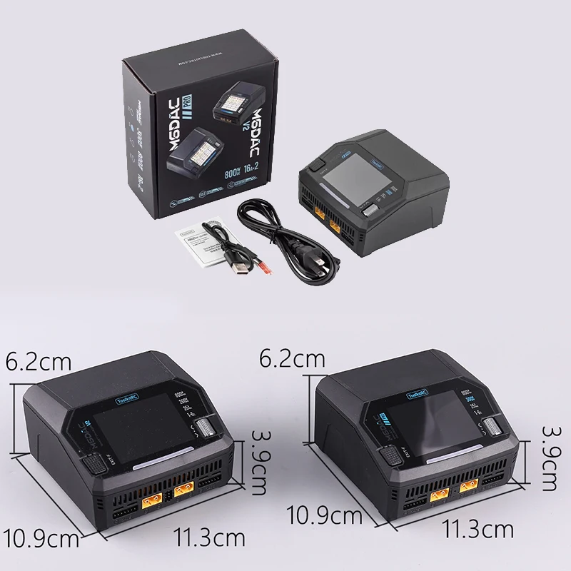 ToolkitRC M6DAC V2 Dual Channel 1-6S Lithium Battery Charger for RC Models Cars Boats DC800W AC200W High Power Charging Tool