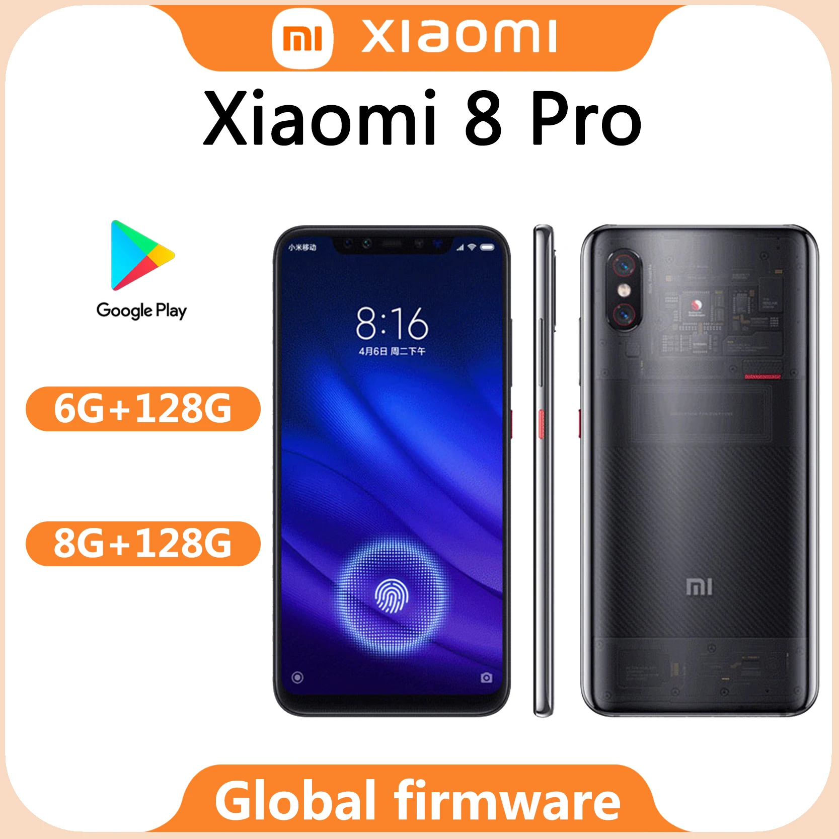 Global rom redmi Xiaomi 8 Pro Smartphone Snapdragon 845 20MP+12MP Camera 3000 mAh Battery Android Cellphone Fingerprint Original