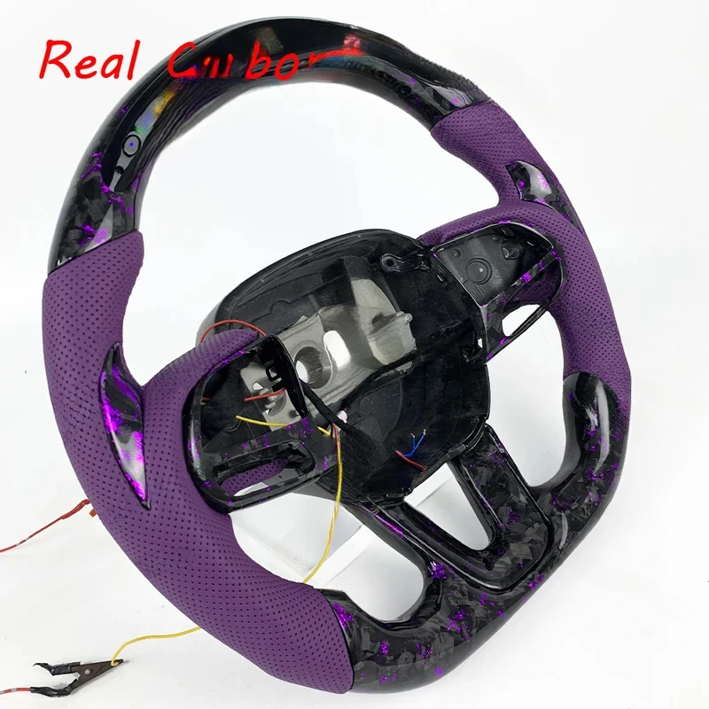 For Dodge Challenger Charger Hellcat SRT 2015-2024 Exact Fit Purple LED Forged Carbon Fiber Steering Wheel