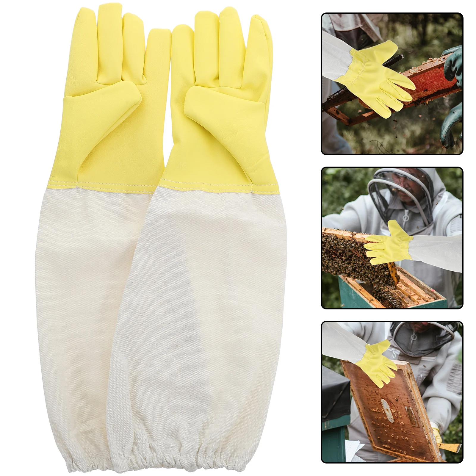 

1 пара пчеловодских перчаток из искусственной парусины, сверхпрочные защитные перчатки с длинными рукавами и эластичными манжетами для работы в саду на открытом воздухе