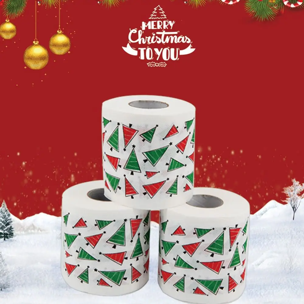 Papel higiénico navideño de 10x10cm, patrón temático navideño, estampado de Papá Noel, servilleta de papel para mesa, rollo de pañuelos decorativo