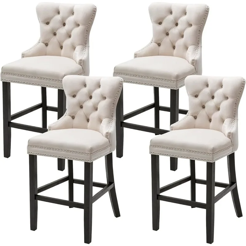 

Bar Stools Set of 4, Velvet 26 Inch Seat Height Counter Height Barstools Button Tufted Backrest, Rivet Trim Bar Chairs for Kitch