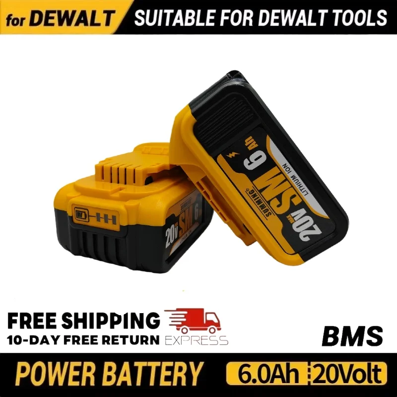 

6.0Ah 20V Battery for DeWalt MAX DCB206 DCB205 DCB204 Electric Tool with Charger, 6000mAh Li-ion Replaceable Pack