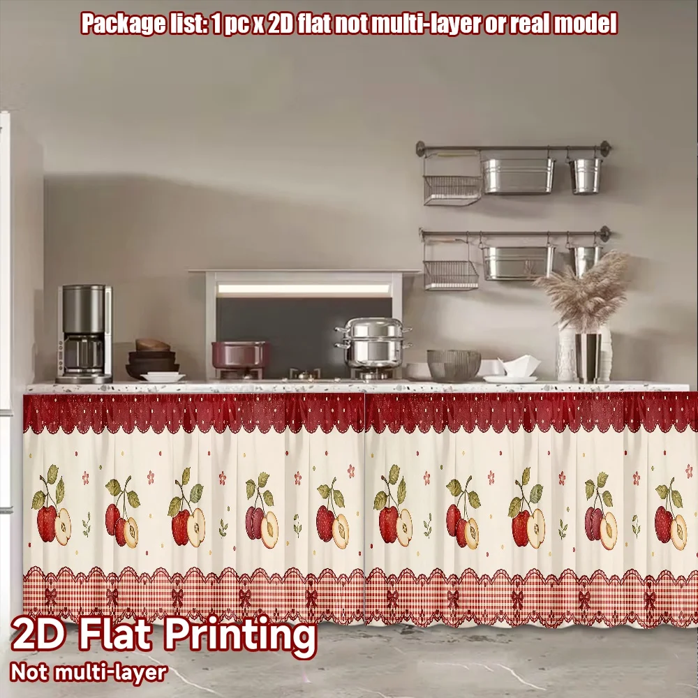 2D flat 1pc Bohemian style short curtains Fruit and Gingham Borders Digital printing The rod-mount design makes installation