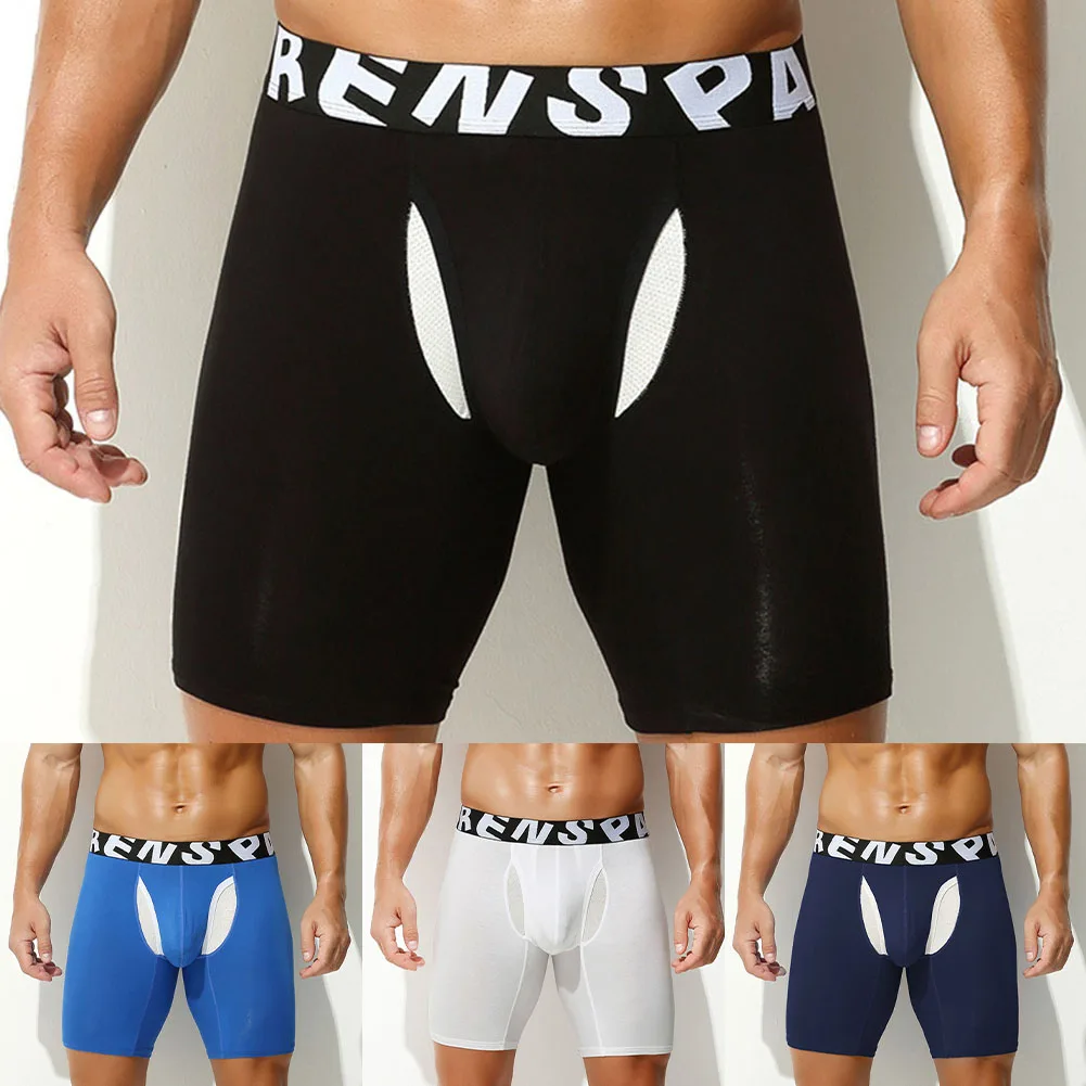 

Men Long Leg Shorts Boxers Anti-wear Legs Sport Underwear Separate Pouch Panties