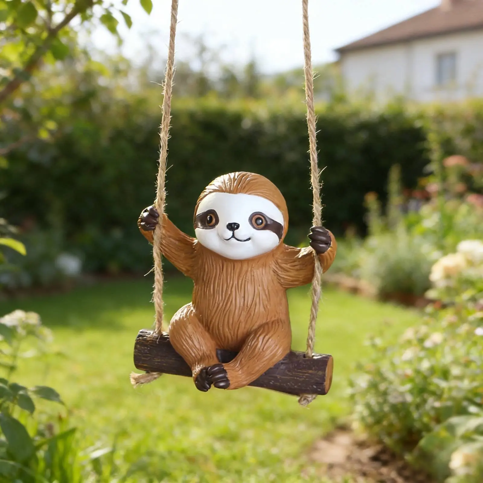 Sloth on Swing Decoration Great Gift Notion Resin Sloth Sculpture House Decoration for Patio, Balcony