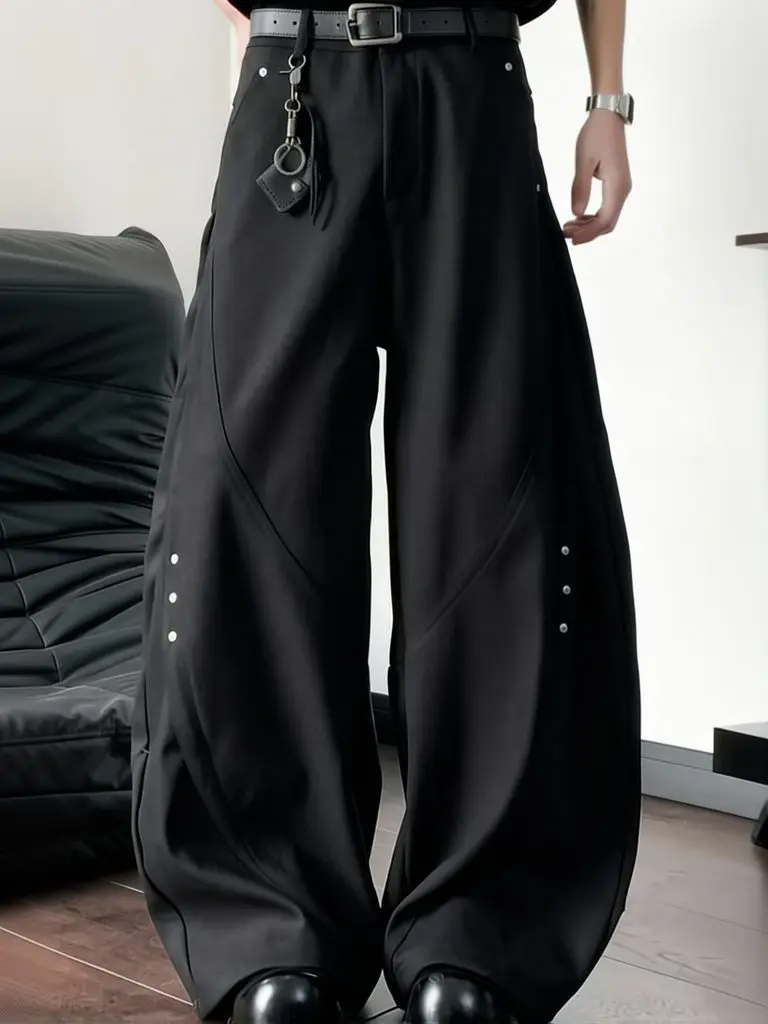 Y2k Wide Leg Suit Pants Men Casual Drape Straight Baggy Curved Dress Pants Business Work Wear Trousers Streetwear
