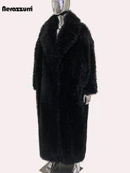 Nerazzurri Autumn Winter Oversized Long Thick Warm Soft Hairy Fluffy Faux Fur Coat Men Loose Casual Luxury European Fashion 2024