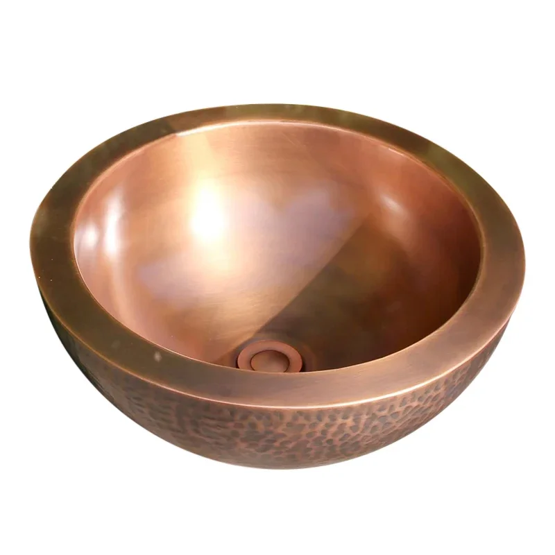 Hand Hammered Round Single Bowl Bathroom Countertop Washbasin Container Sink 3